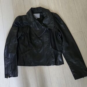 Women's Black Leather Jacket. Medium.